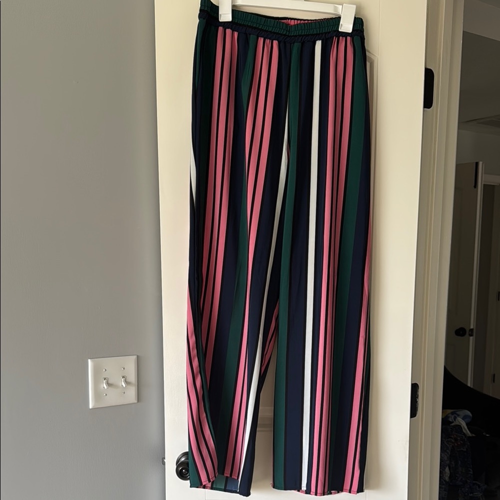 Striped Pink and Green Wide-Leg Pants